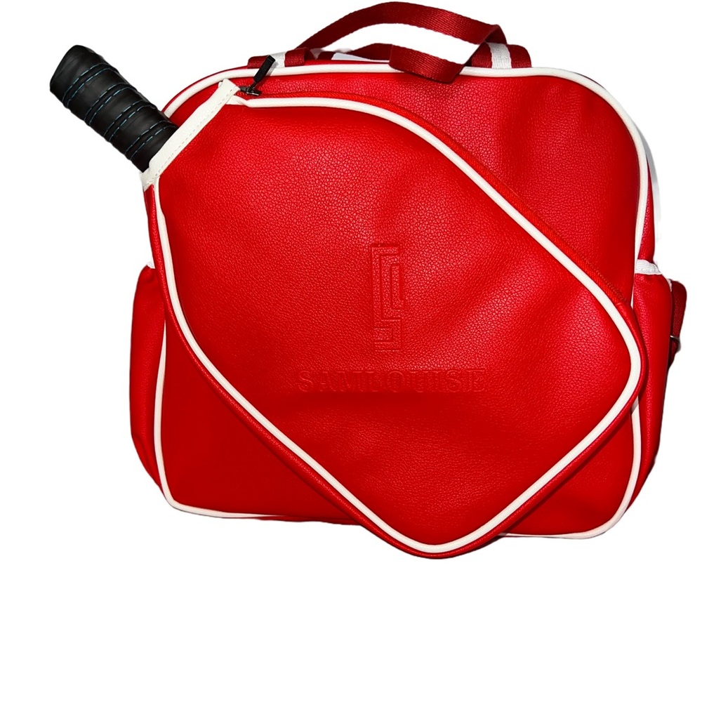 SamLouise pickleball bag in red white or black.